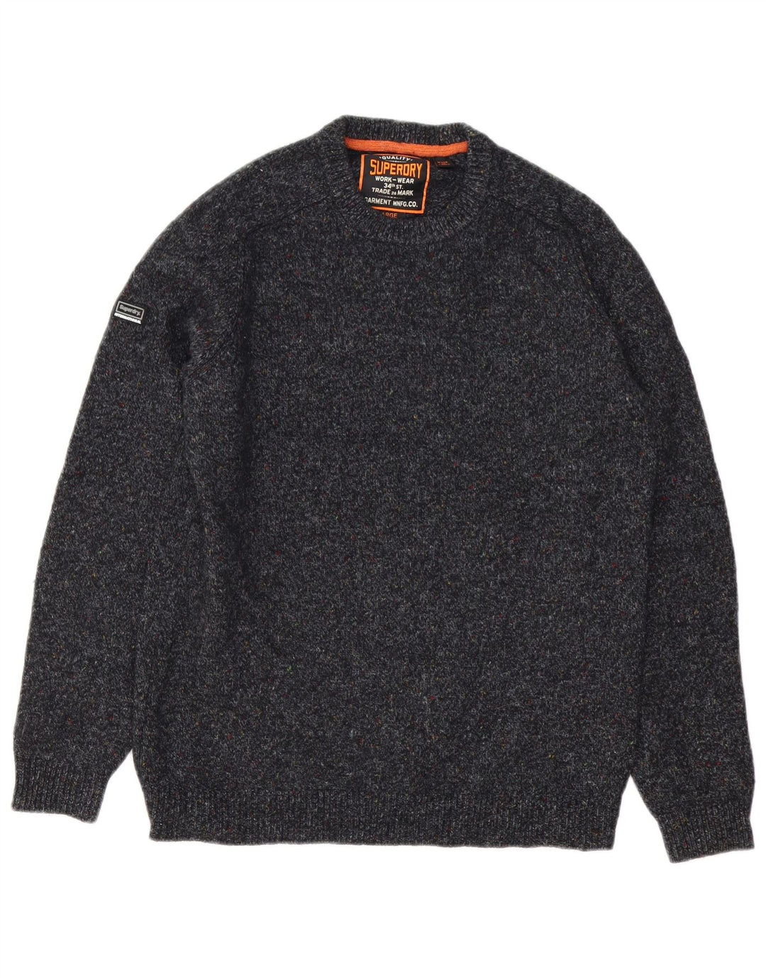 Мужской джемпер с круглым вырезом Superdry, большой серый шерстяной свитер в крапинку
