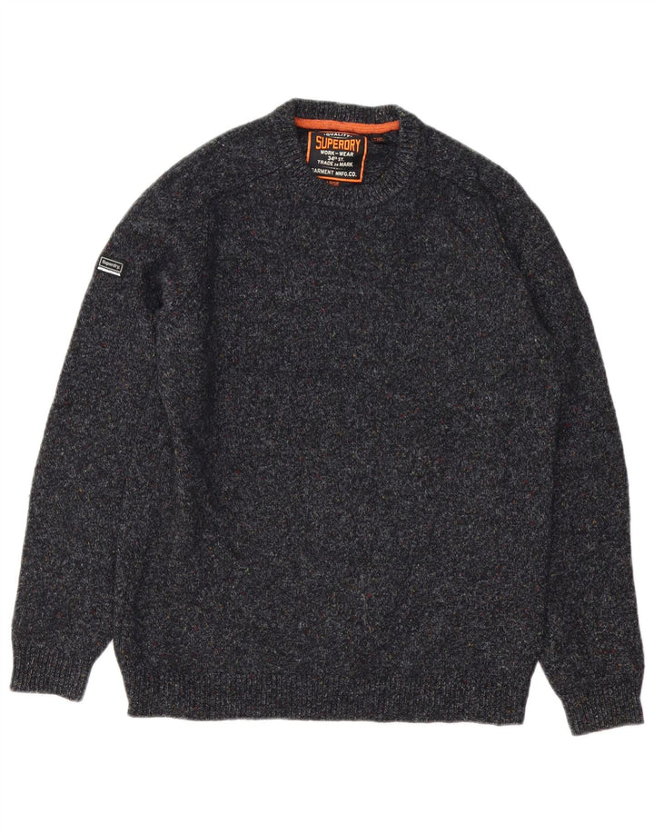 Мужской джемпер с круглым вырезом Superdry, большой серый шерстяной свитер в крапинку