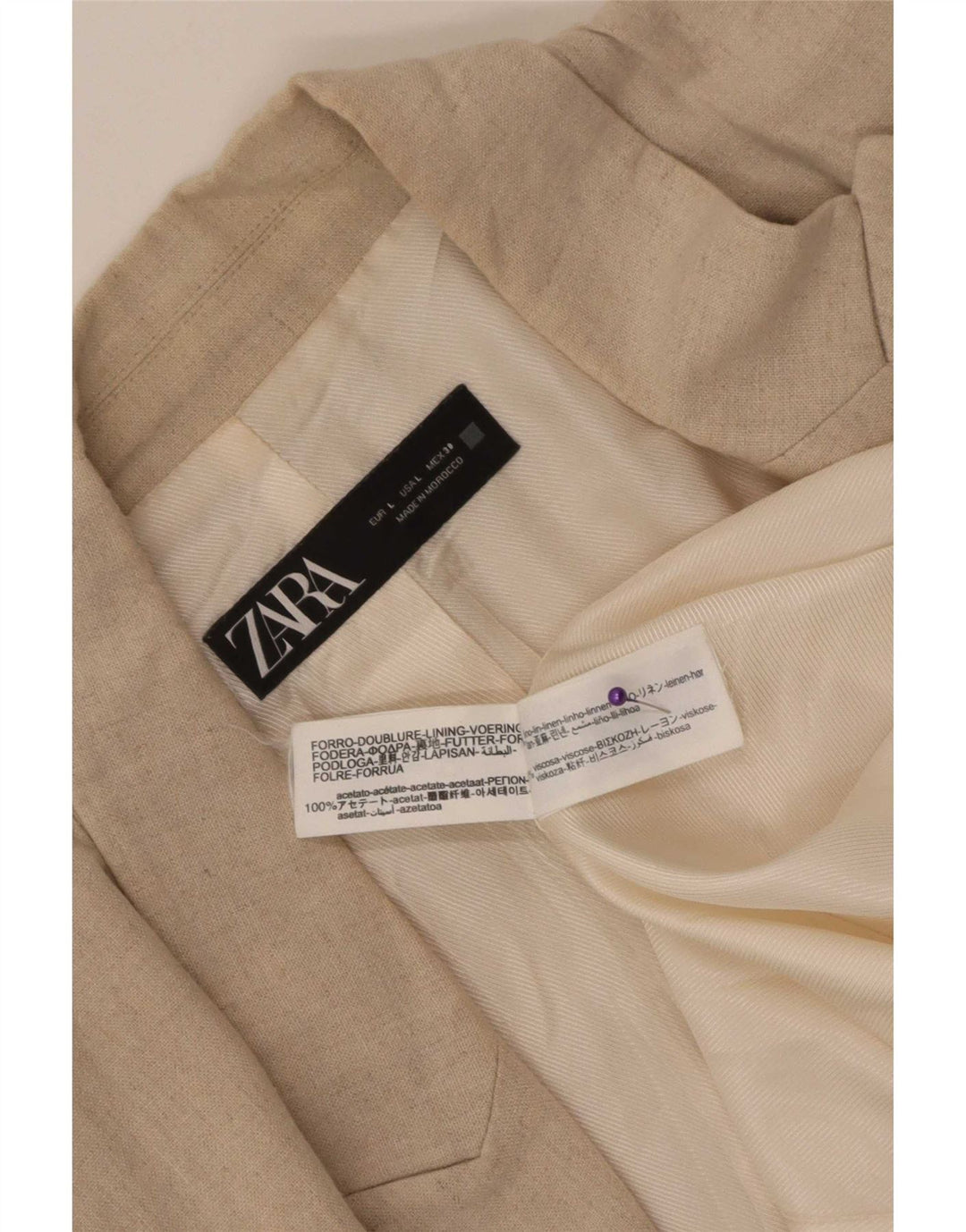 Женский пиджак с открытыми рукавами 3/4 Zara UK 16, большой бежевый льняной цвет