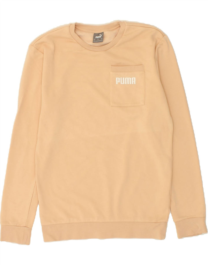 PUMA Womens Oversized Graphic Sweatshirt Jumper UK 10 Small Beige Cotton Vintage Puma and Second-Hand Puma from Messina Hembry 