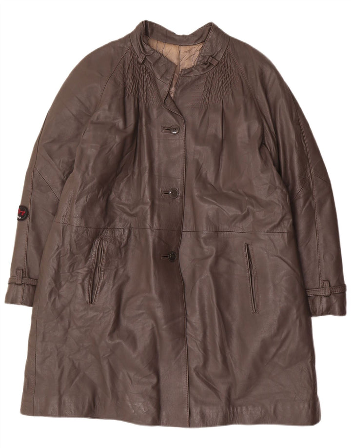 Винтажное женское кожаное пальто IT 48 XL Серое