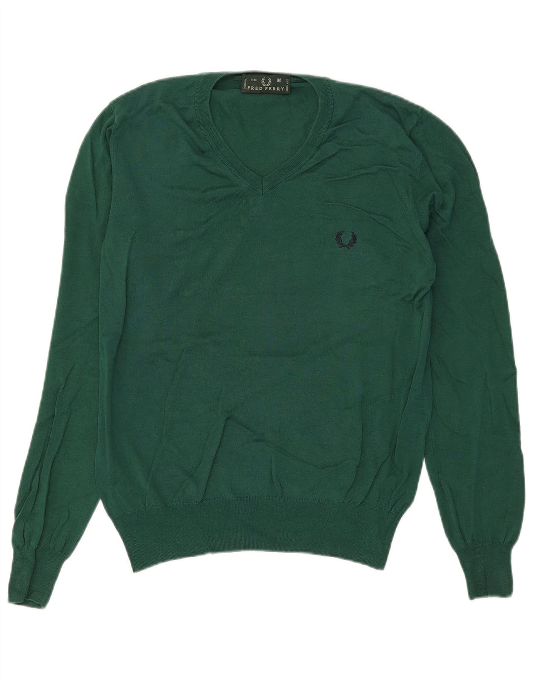 Мужской джемпер с v-образным вырезом Fred Perry, средний зеленый хлопковый свитер
