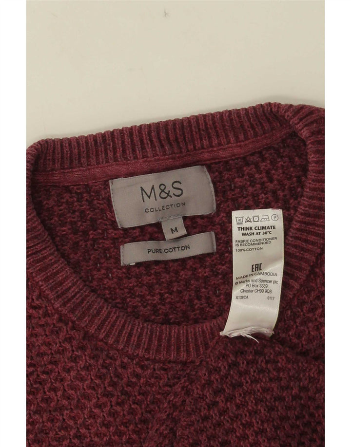 Мужской джемпер с круглым вырезом Marks & Spencer, средний бордовый хлопковый свитер