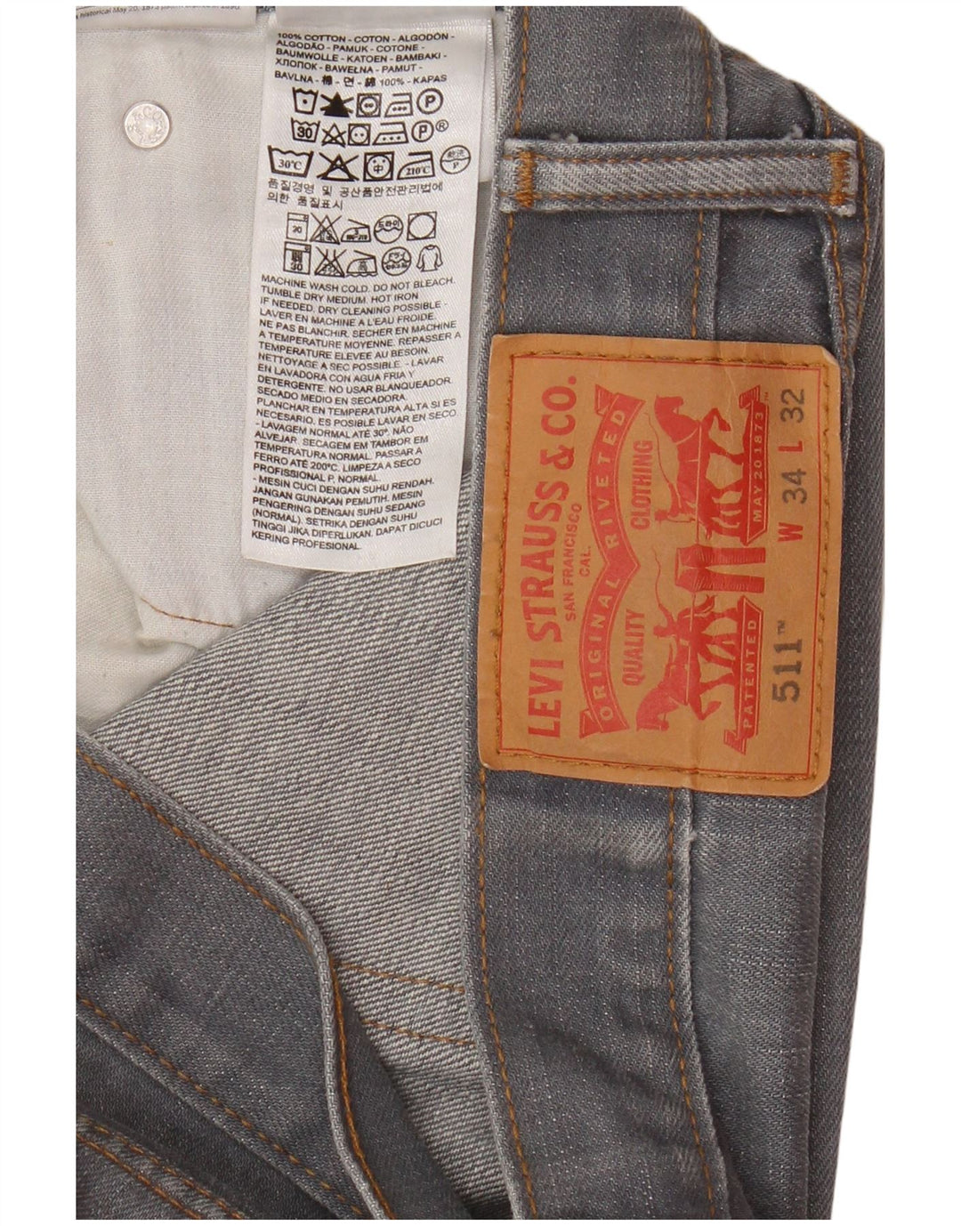 Мужские джинсы Levi's 511 Slim W34 L32 Серые хлопковые