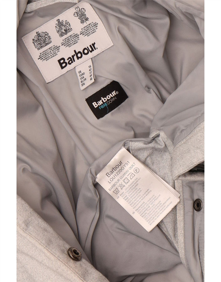 Женское стеганое пальто с капюшоном Barbour UK 16, большой серый полиэстер