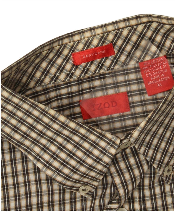 Мужская рубашка Izod Easy Care XL, бежевый, в мелкую клетку, хлопок