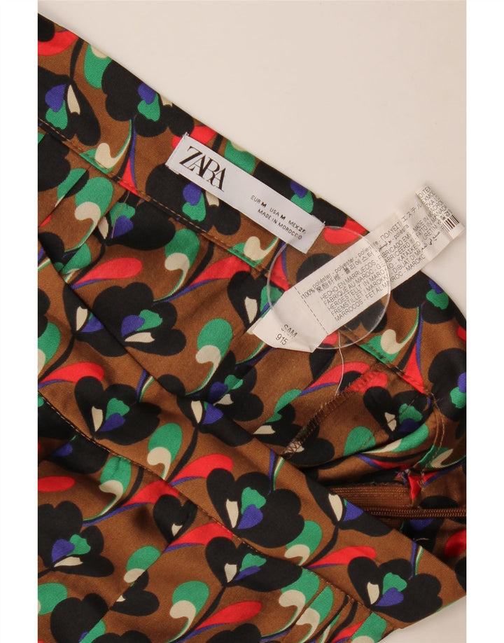 Женская плиссированная юбка Zara Medium W28, коричневый полиэстер с цветочным принтом