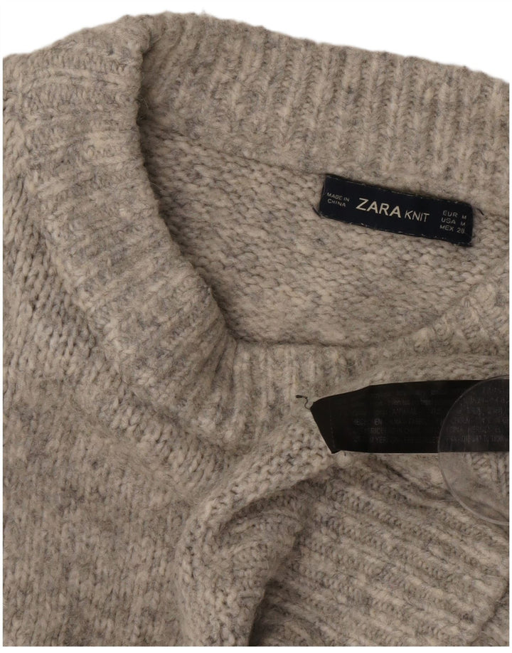 Женский свободный джемпер с круглым вырезом Zara UK 14, средний серый в крапинку