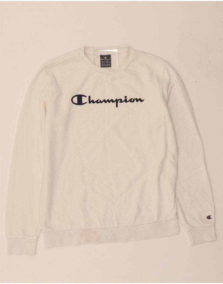 CHAMPION Boys Graphic Sweatshirt Jumper 15-16 Years 2XL White Vintage Champion and Second-Hand Champion from Messina Hembry 