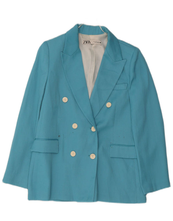 Zara Womens Double Breasted Blazer Jacket UK 10 Small Blue Polyester