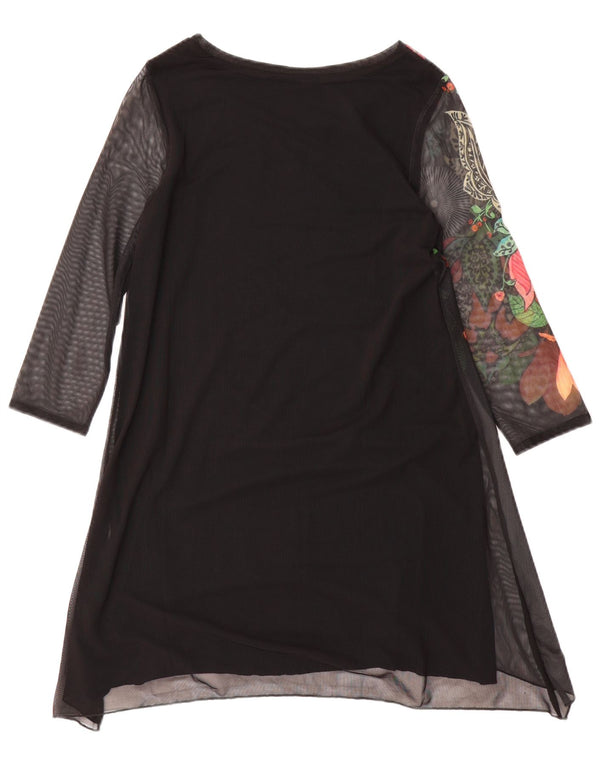 Женское платье-туника с графическим рисунком Desigual UK 6 XS, черное с цветочным принтом
