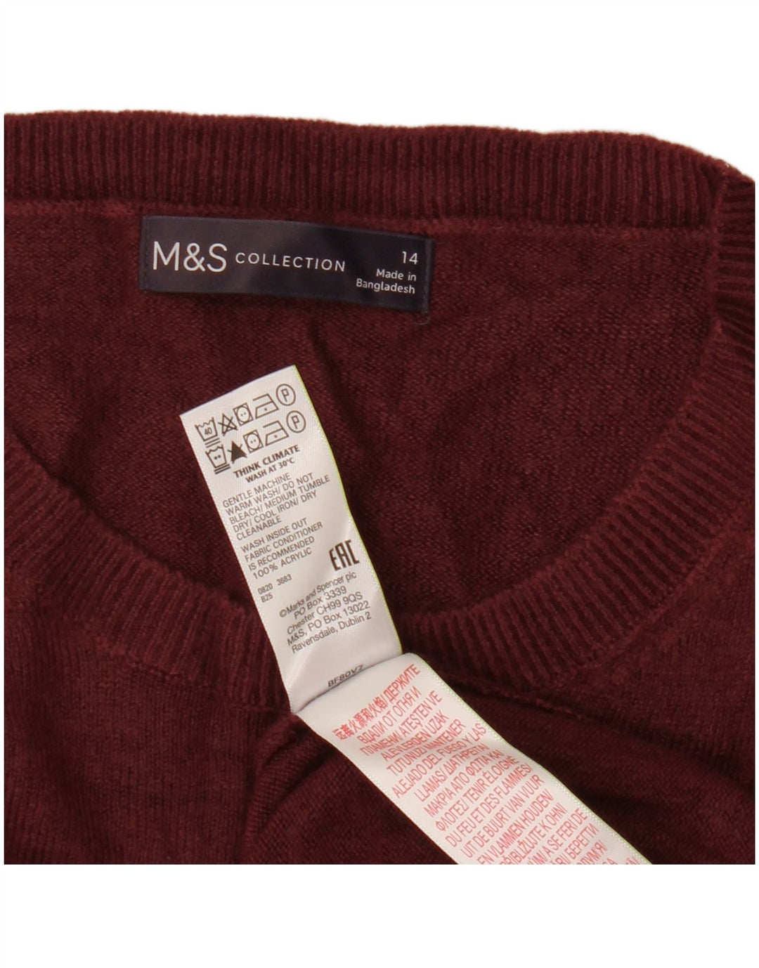 Женский джемпер с круглым вырезом MARKS & SPENCER UK 14, большой темно-бордовый акрил