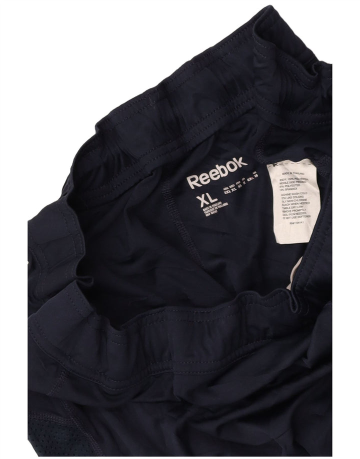 Женские спортивные шорты REEBOK UK 16, большие темно-синие, полиэстер с цветными блоками