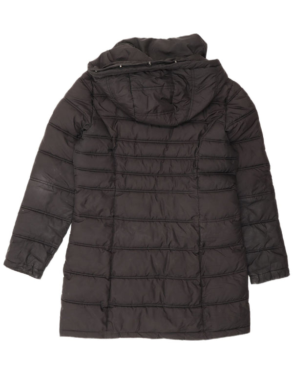 Женское стеганое пальто с капюшоном Superdry UK 12, средний черный полиэстер