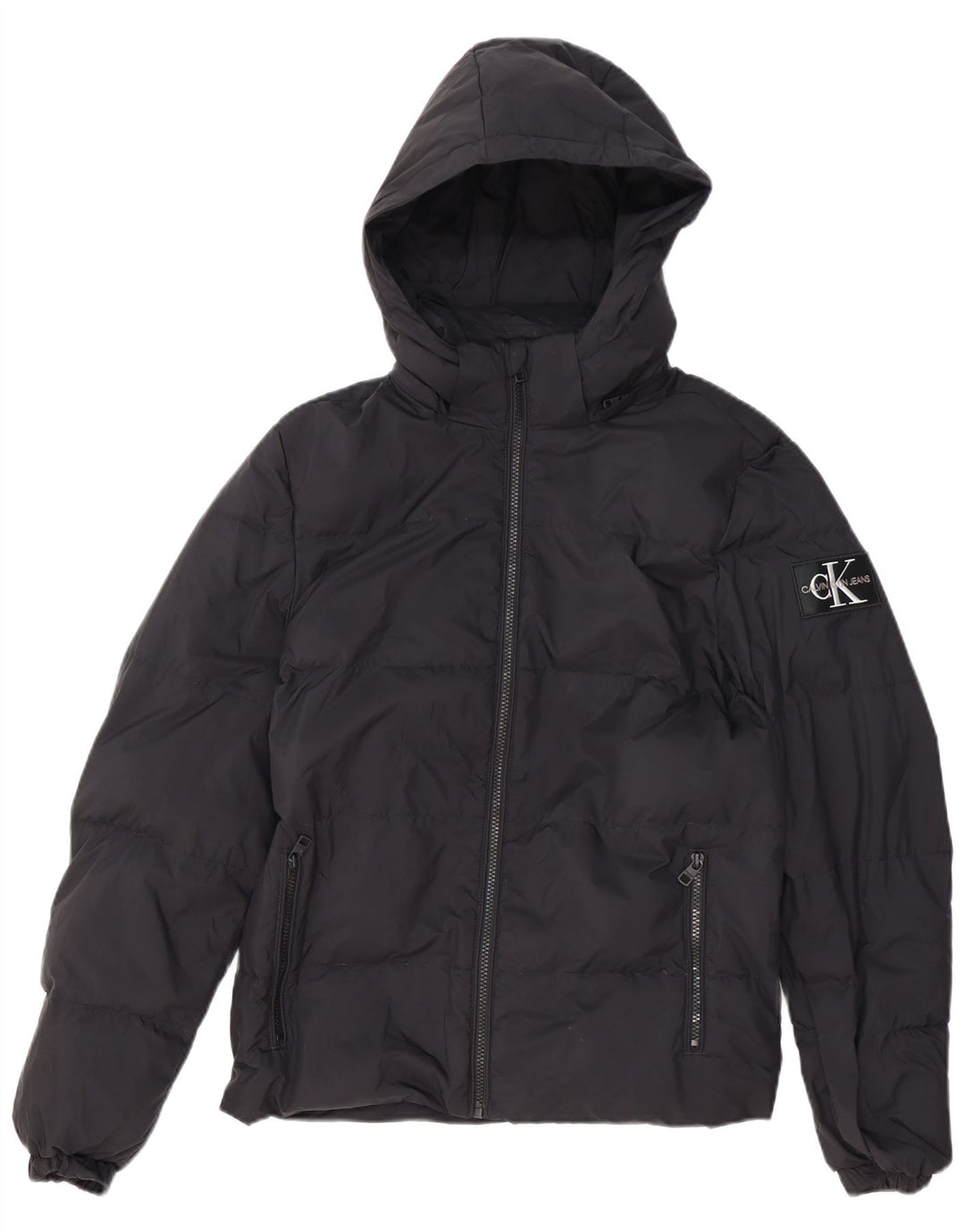CALVIN KLEIN JEANS Мужская стеганая куртка с капюшоном UK 34 XS Черный полиэстер