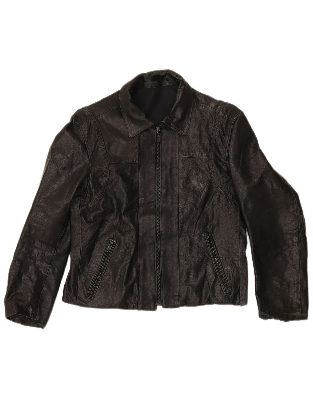 Винтажная женская укороченная кожаная куртка IT 44 Medium Black