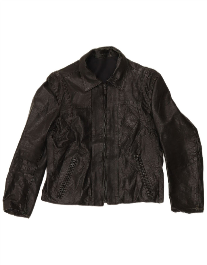 Винтажная женская укороченная кожаная куртка IT 44 Medium Black