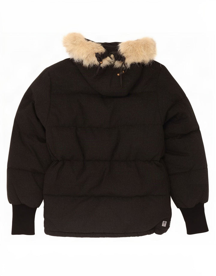 Moncler Мужская стеганая куртка с капюшоном UK 36 Маленькая черная шерсть