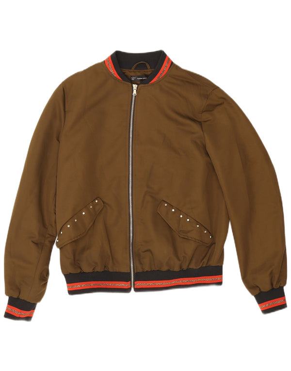 Женский бомбер Zara UK 14, средний цвет хаки, в полоску
