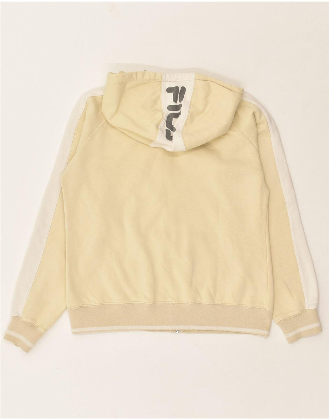 FILA Womens Graphic Zip Hoodie Sweater UK 14 Large Yellow Colourblock | Vintage Fila | Thrift | Second-Hand Fila | Used Clothing | Messina Hembry 