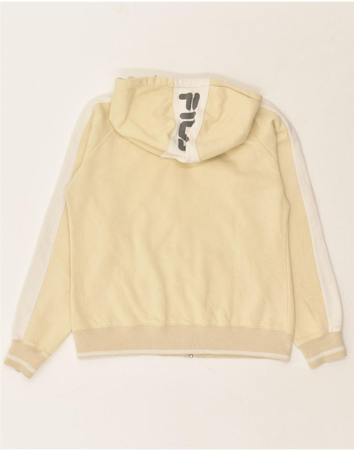 FILA Womens Graphic Zip Hoodie Sweater UK 14 Large Yellow Colourblock | Vintage Fila | Thrift | Second-Hand Fila | Used Clothing | Messina Hembry 