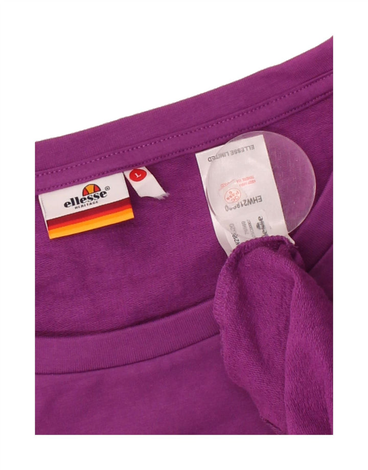 ELLESSE Womens Oversized Graphic Sweatshirt Jumper UK 16 Large Purple Vintage Ellesse and Second-Hand Ellesse from Messina Hembry 