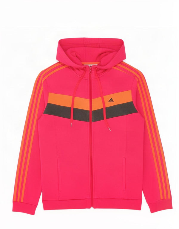 Женский свитер с капюшоном на молнии Adidas UK 12/14, средний розовый, хлопок с цветными блоками