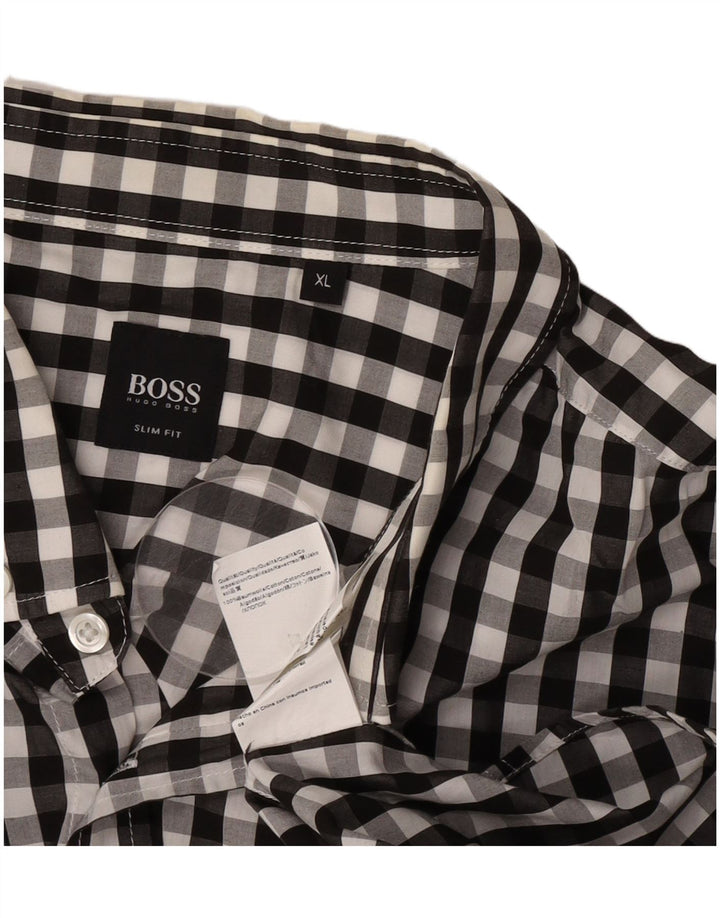 Мужская рубашка приталенного кроя Hugo Boss XL, черный хлопок в мелкую клетку