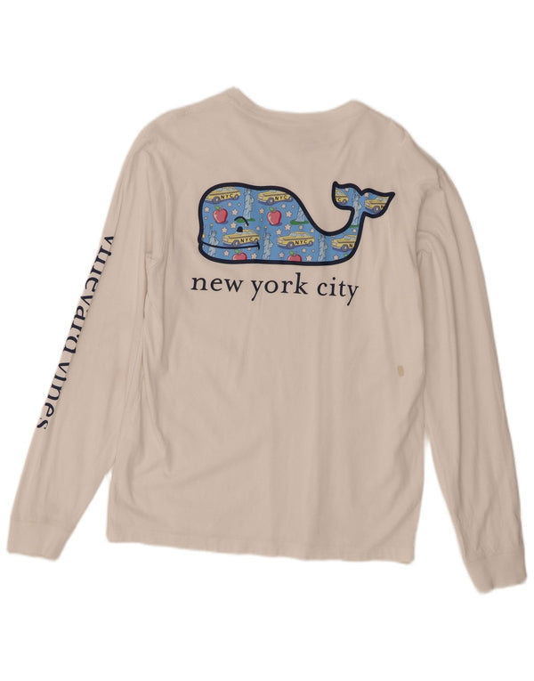 Мужской топ с рисунком Vineyard Vines с длинным рукавом XS, белый хлопок