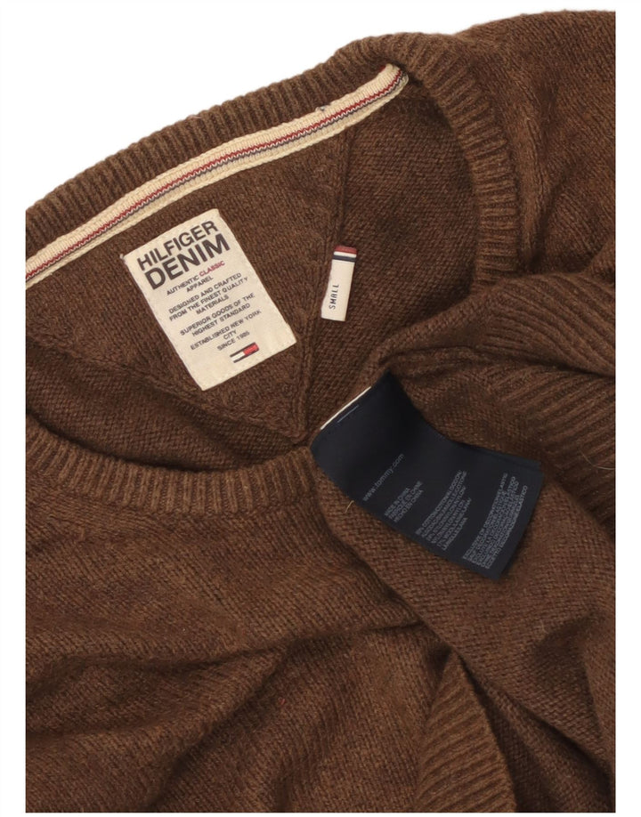Мужской джемпер с круглым вырезом Tommy Hilfiger, маленький коричневый хлопковый свитер