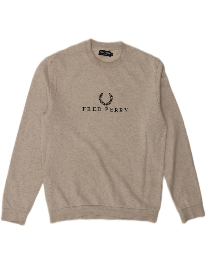 Мужской свитшот с рисунком Fred Perry, хлопковый джемпер среднего серого цвета