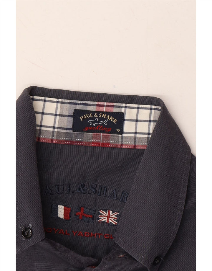 PAUL & SHARK Mens Shirt Size 39 Medium Navy Blue Vintage Paul & Shark and Second-Hand Paul & Shark from Messina Hembry 