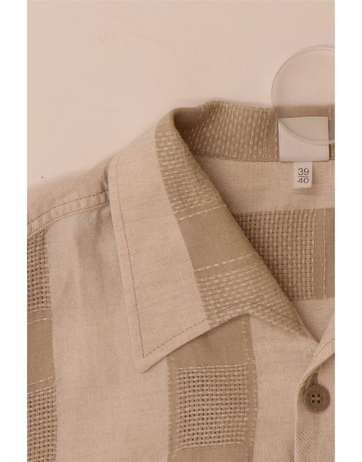 Мужская рубашка с коротким рукавом WALBUSCH, размер 39/40, средний размер, бежевая полоска, льняная ткань