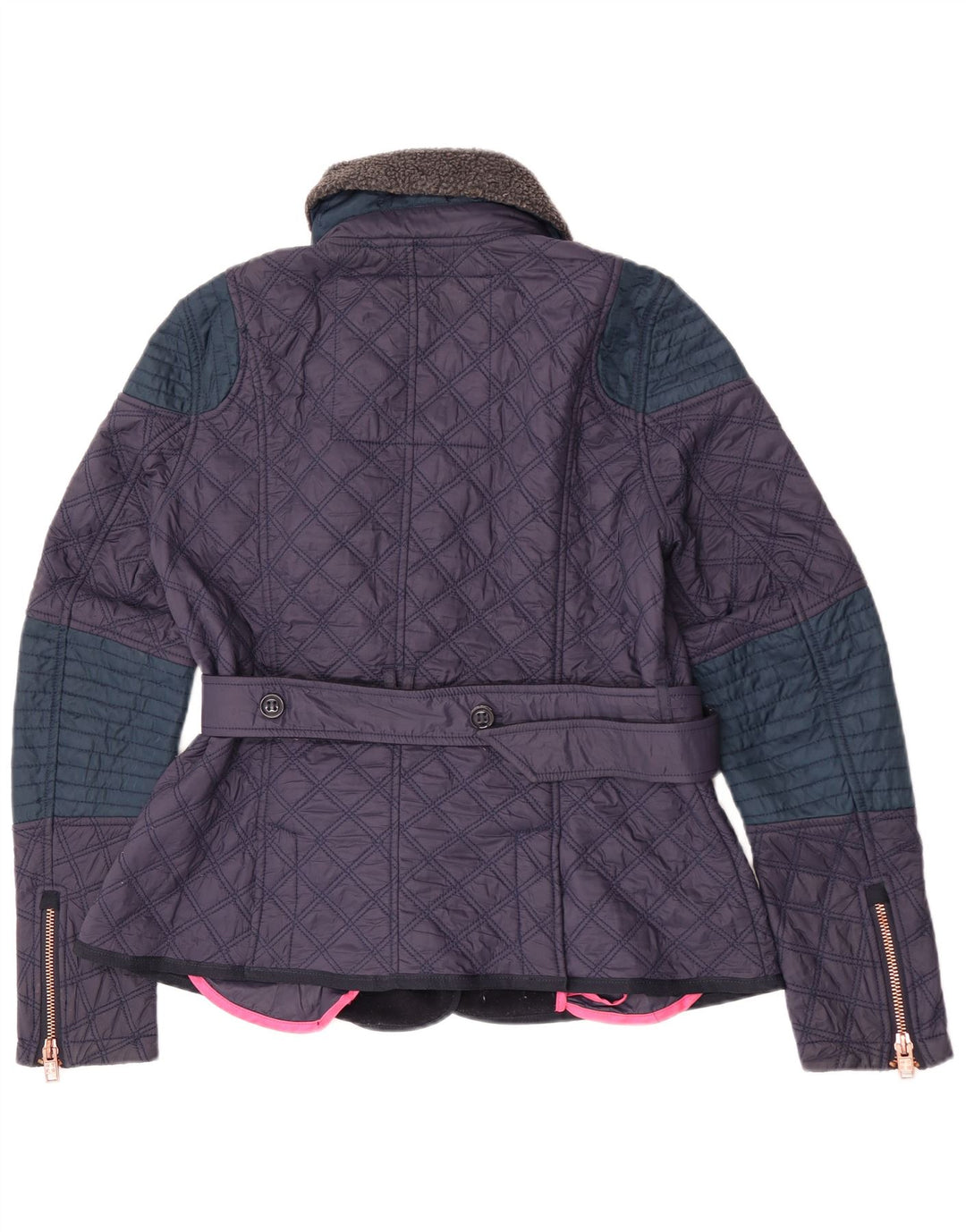 Женская стеганая куртка Superdry UK 14, средний темно-синий, нейлон с цветными блоками