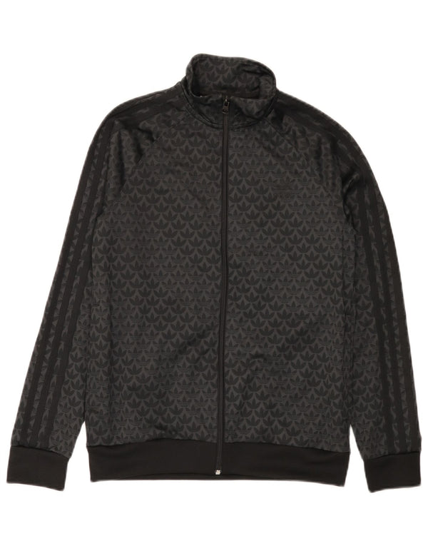 Adidas Boys Graphic Tracksuit Top Jacket 12-13 Years Black Polyester