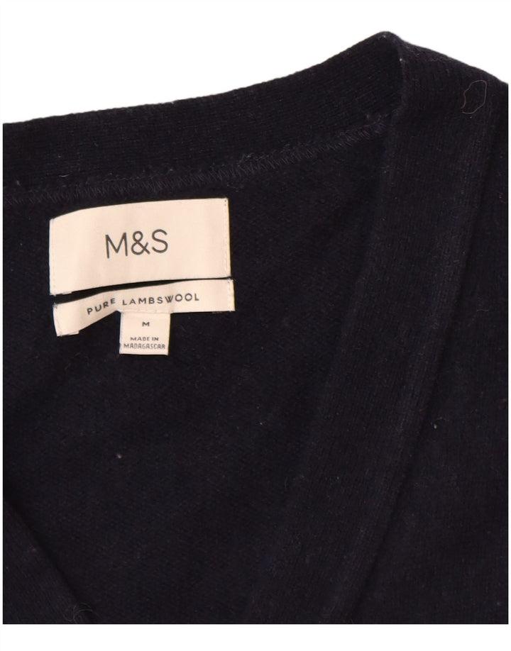 Мужской кардиган-свитер Marks & Spencer среднего темно-синего цвета из овечьей шерсти