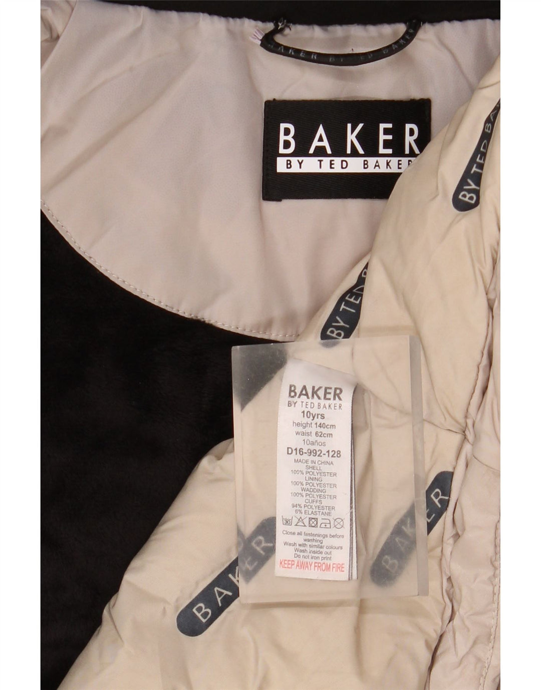 Стеганое пальто с капюшоном и графикой Ted Baker для девочек 9–10 лет, бежевый, полиэстер