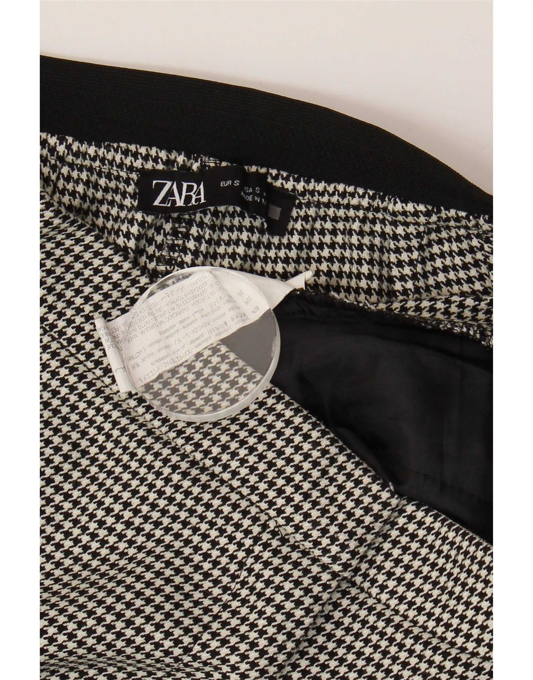 Zara Женские узкие брюки-чиносы, маленькие W26 L27, черные, полиэстер с узором «гусиные лапки»