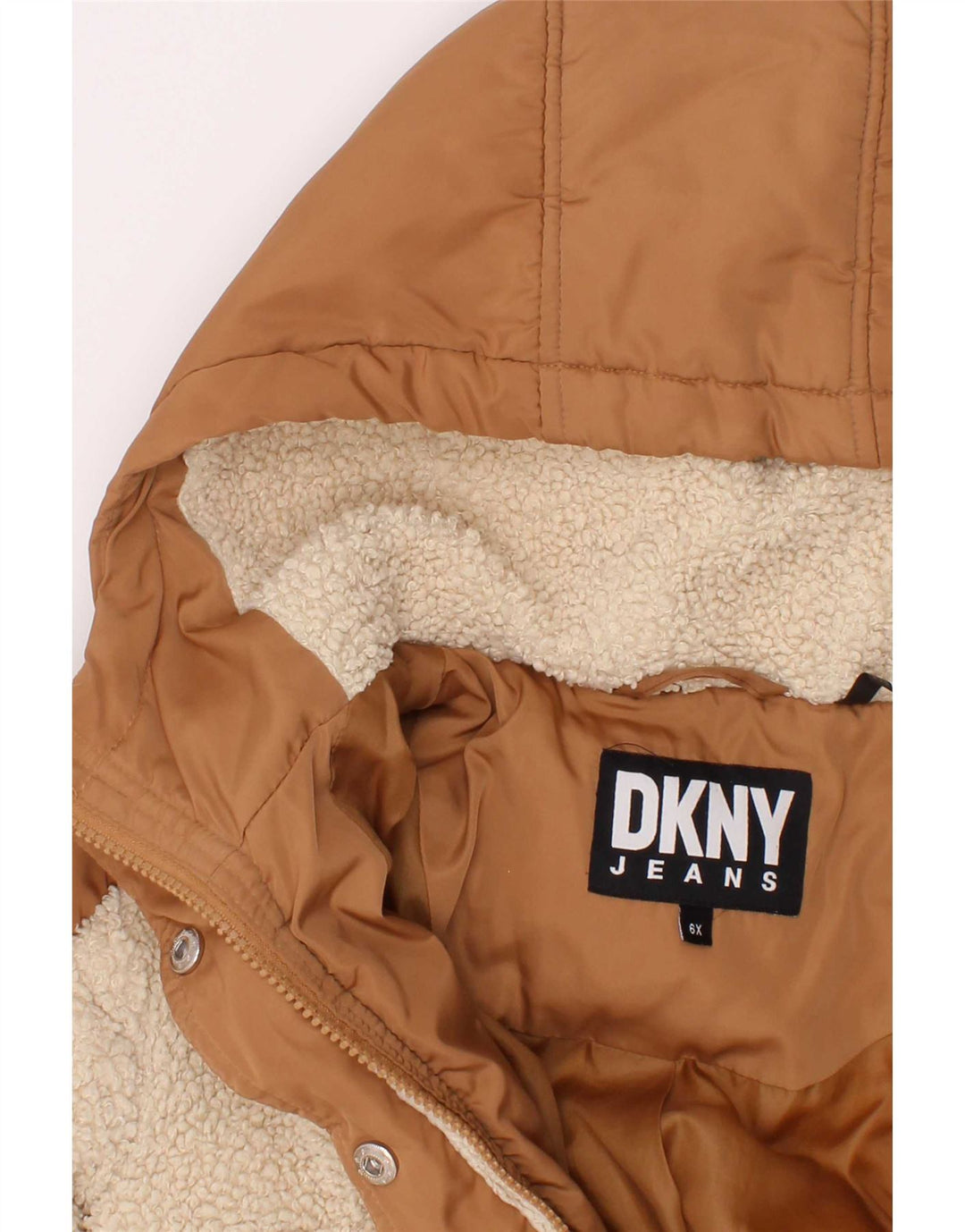 Утепленная куртка с капюшоном Dkny для девочек 5–6 лет, коричневый полиэстер с цветными блоками
