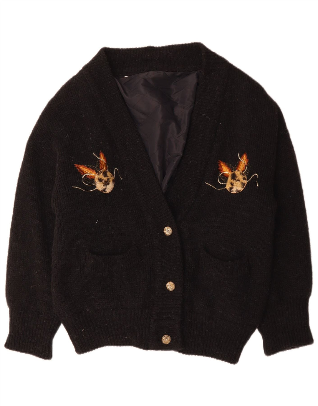 Винтажный женский свободный кардиган с рисунком, Великобритания 14, средний черный