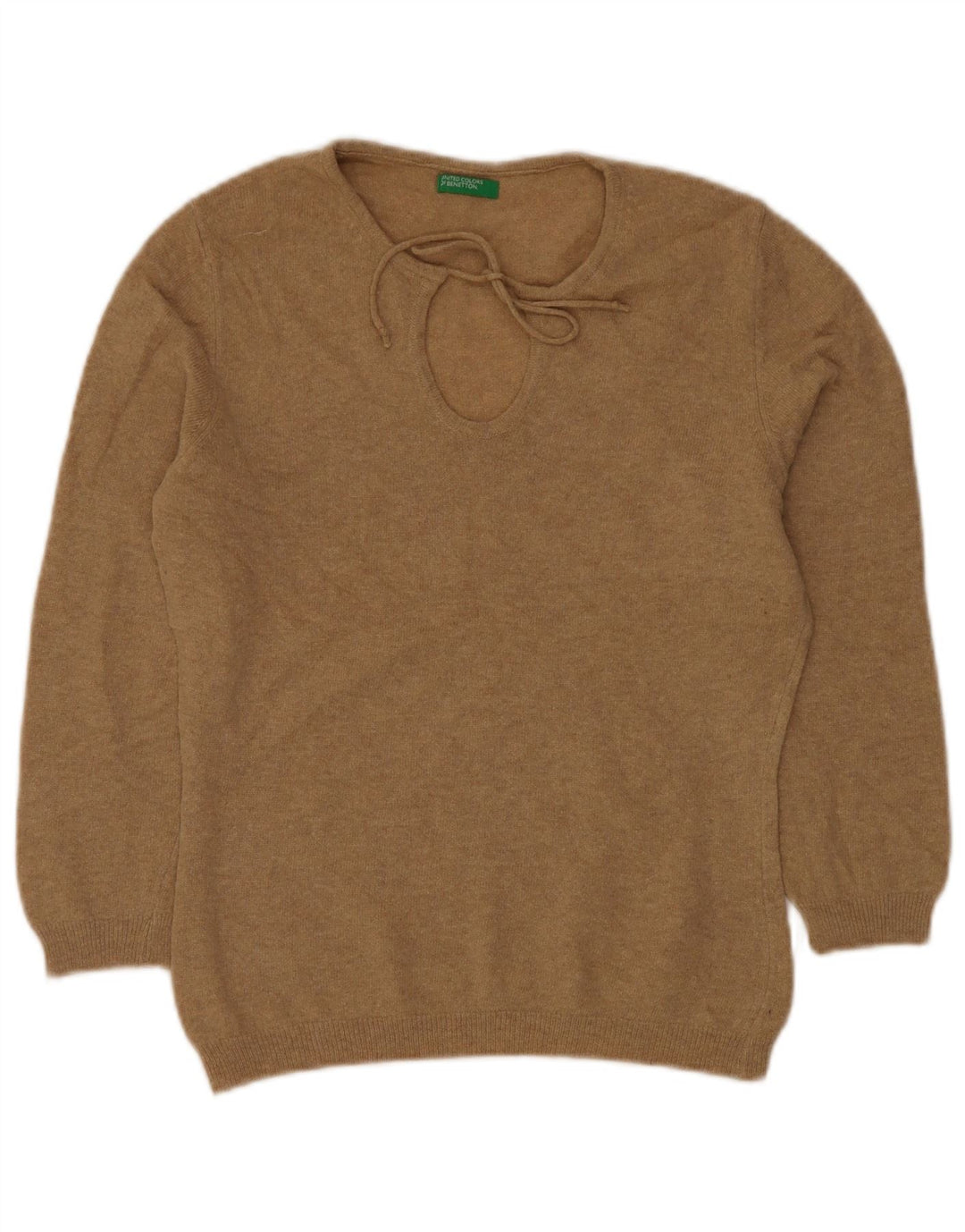 Женский джемпер с вырезом «лодочка» BENETTON UK 12, средний бежевый, новая шерсть