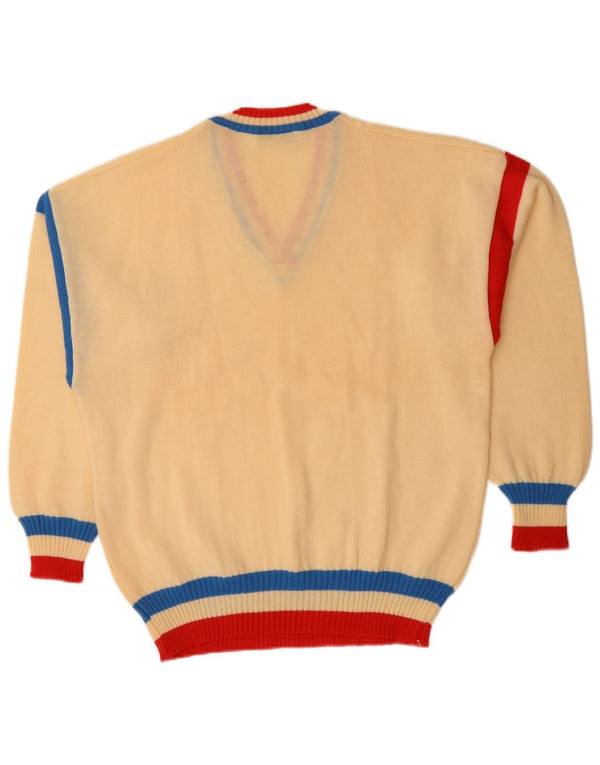 Мужской джемпер с v-образным вырезом Enrico Coveri UK 40, средний, белый с цветными блоками