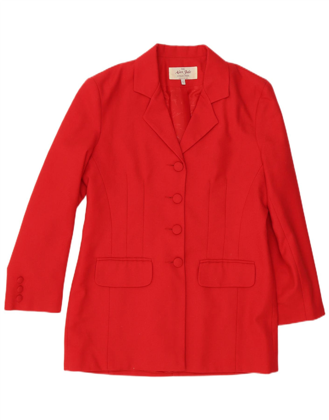 VINTAGE Womens Longline 4 Button Blazer Jacket UK 12 Medium Red