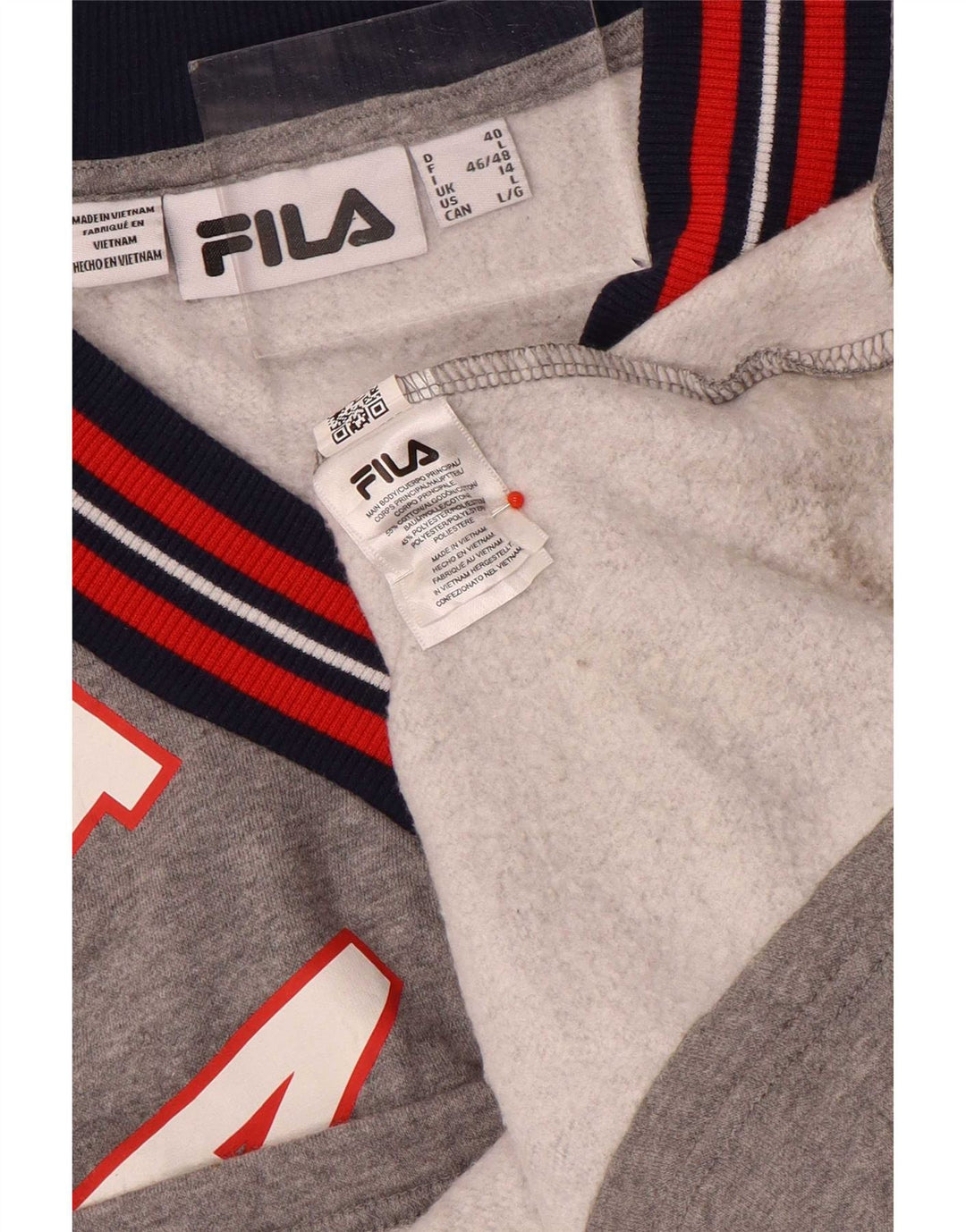 Женский джемпер с рисунком Fila UK 14, большой серый цвет с цветными блоками