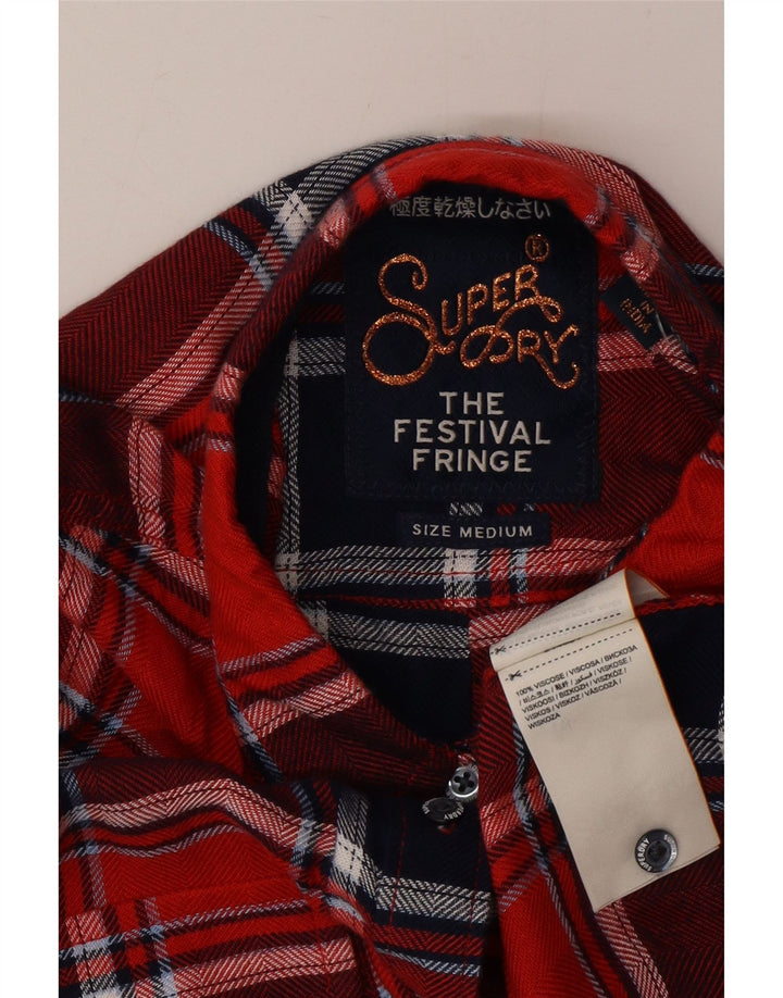 Женская фланелевая рубашка Superdry UK 14, средний красный в клетку, вискоза