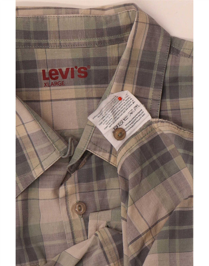 Мужская рубашка с коротким рукавом Levi's XL, серая, хлопковая в клетку