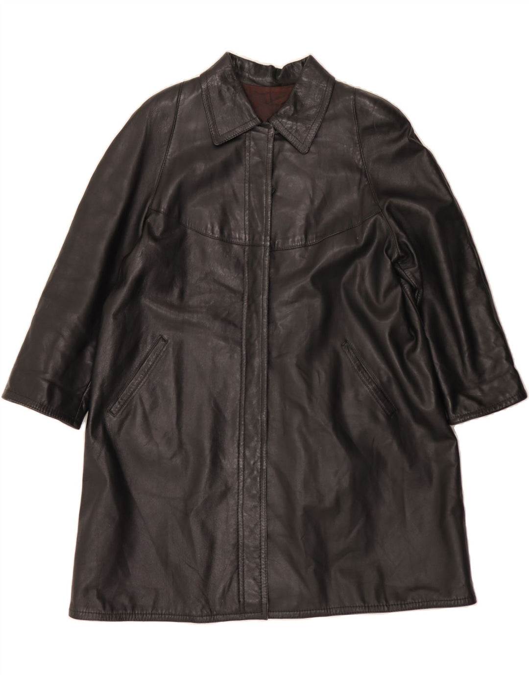 VINTAGE Womens Leather Coat UK 14 Medium Black Vintage Vintage and Second-Hand Vintage from Messina Hembry 