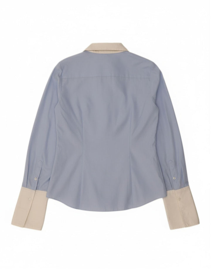 IZOD Womens Formal Shirt UK 14 Medium Blue Colourblock Cotton