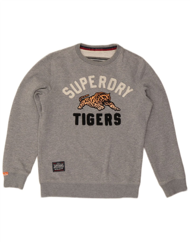 Мужской свитшот с рисунком Superdry, маленький серый хлопковый джемпер