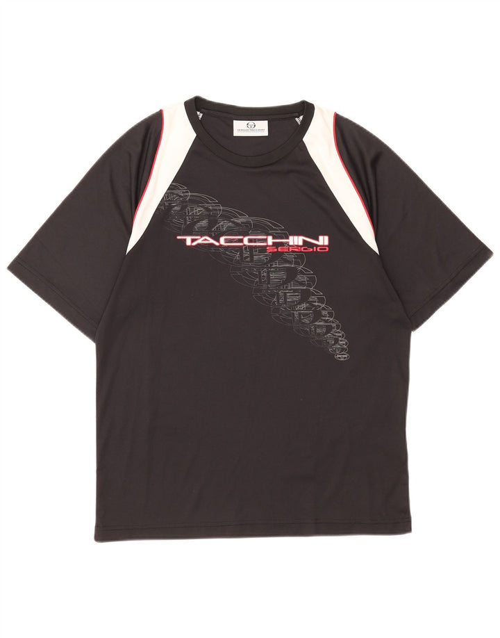 Мужская футболка с рисунком Sergio Tacchini, средний черный, полиэстер с цветными блоками